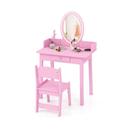 Coiffeuse enfant - HELLOSHOP26 - Ensemble coiffeuse avec miroir éclairé - 60 x 35 x 96 cm - Sécurisée - Rose