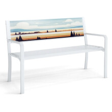 Bancada de jardim - HELLOSHOP26 - 128x53x81,5 cm - Metal branco - Apoios de braços confortáveis - Encosto decorativo