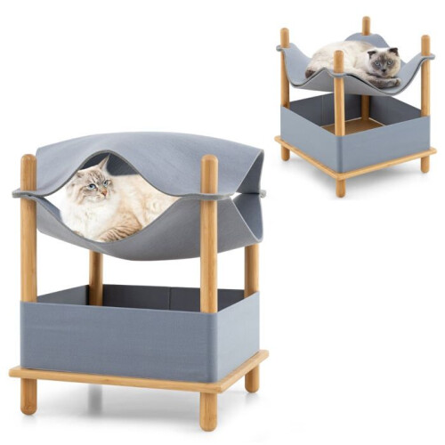 Casa per gatti - HELLOSHOP26 - 2 piani - 46 x 46 x 53 cm - Bambù - Design convertibile