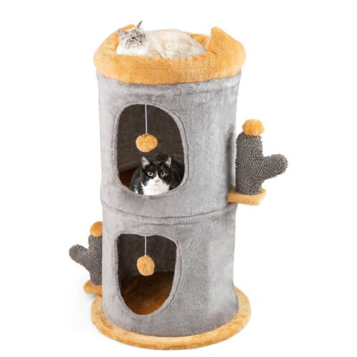 Kattenboom - HELLOSHOP26 - 48 x 83 cm - 2 condo's - Grijs - Speelse elementen