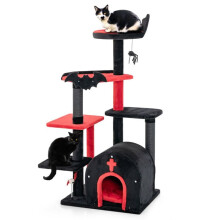 Árvore para gatos - HELLOSHOP26 - Gótico - 58 x 48 x 135 cm - 6 níveis - Preto e vermelho