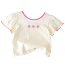 (110cm, Beige) Breathable Summer Girls Short Sleeve T Shirt Soft Comfortable Play Outfit Easy Care Lightweight Polyester Top  Pink 90cm