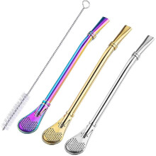3 Pieces Stainless Steel Straw Drinking Straw Spoon, Stainless Steel Drinking Tw