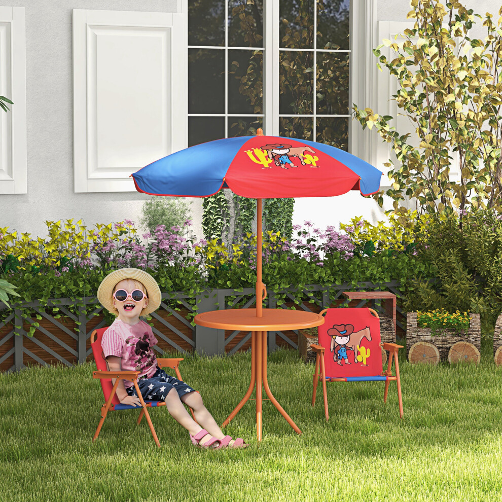 Outsunny Unisex Multicolor Children Table & Chair Set Outdoor Garden Furniture Set W/ Cowboy Theme - Image 3