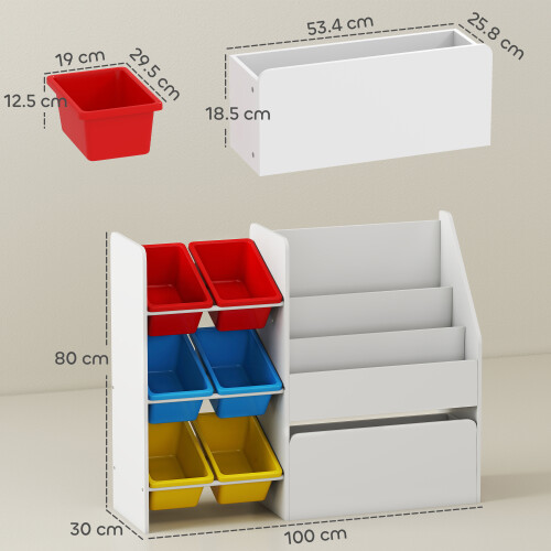 AIYAPLAY Toy Storage Unit, Childrens Bookcase with 6 Bins, Multicoloured 2