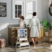 AIYAPLAY 2 in 1 Toddler Tower w/ Chalkboard, Safety Rail, for Kitchen, Sink
