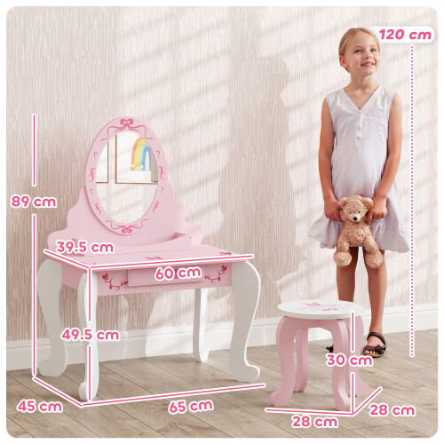 AIYAPLAY Kids Dressing Table Set, Two-Piece Children Vanity Table with Stool 2