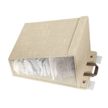 Collapsible Wall Hanging Laundry Basket Beige Linen M for Clothes Shoes Socks