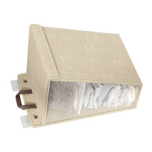 Collapsible Dirty Clothes Basket L Size Beige with Wall Mount Hooks