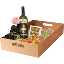 Tezraftaar 10 x Cardboard Gift Hamper Tray 16" x 10.5" x 4" (40cm x 26cm x 10cm) Empty Patch Handle Serving Tray for Display Drinks Cans