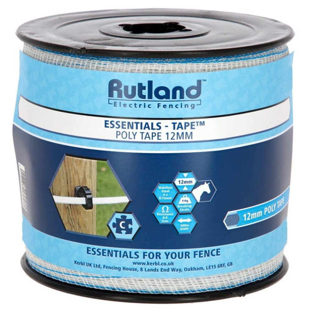 Kerbl White/Blue Rutland Essentials Poly Tape 12Mm (200M),