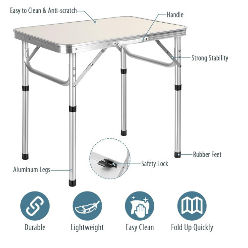 JF HOME BLISS 2FT Folding Camping Table Picnic Table Adjustable Height Multipurpose Party Dining small camping Table Lightweight with Carry Handle fo 2