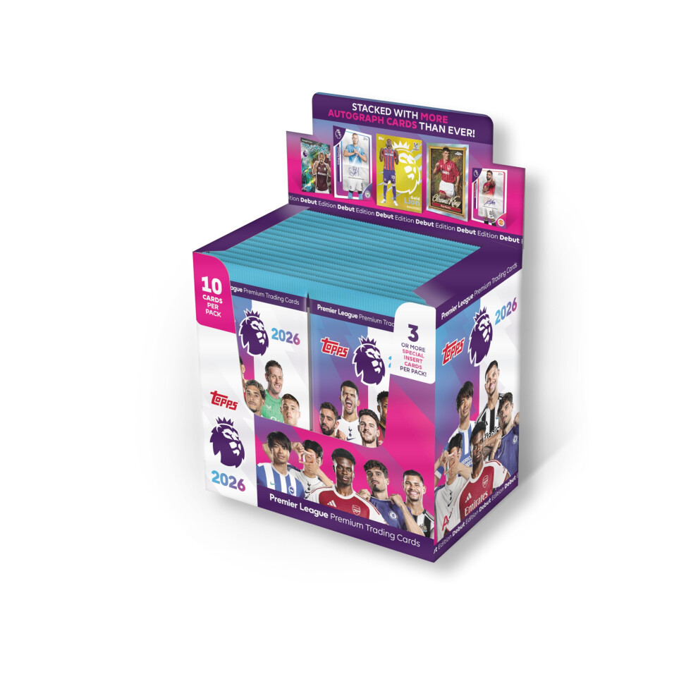 Topps Premier League 2026 - Debut Edition - Full Box - 28 Packets Per Box (280 Cards) 3 Or More Special Insert Cards Per Packet.