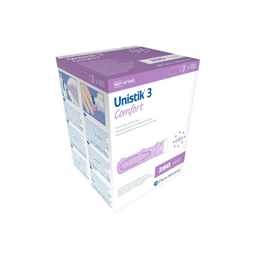 Unistik 3 Auat1042 Single Use Safety Lancet, Comfort, 1.8Mm Depth, Pack Of 100