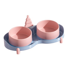 Erhöhte Doppel-Katzennapf-Schalen 2x300ml Keramik Pink Tropfsicher