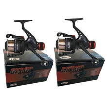 2 x CKR30 Black Fishing Reels Loaded with 6LB Line For Coarse Match Lake Ri