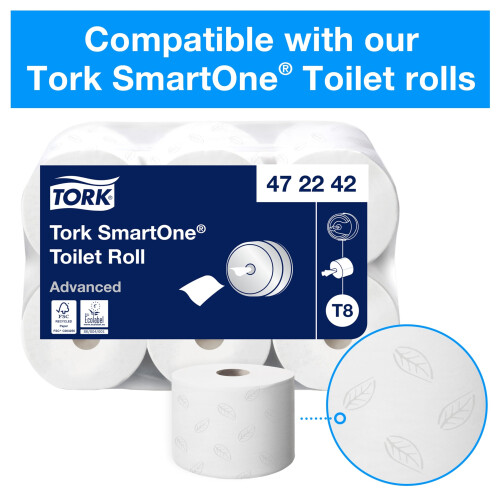 Tork SmartOne Toilet Roll Wall Mounted Dispenser White T8, High Capacity, Elevation Range, 680000 2