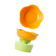 Große orange Keramik-Futterschüssel für Haustiere – Süße Blumenform, 300 ml Fassungsvermögen