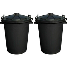 Srendi 2 x 50L LITRE BLACK BINS DUSIT BIN/GARDEN Large Black Plastic Dustbin Garden Storage Unit Bin Clip On Locking Lid Heavy Duty for Rubbish Wast