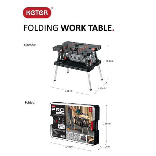 Keter Keter Folding Work Table, Black, 85x55x75.5 cm 2