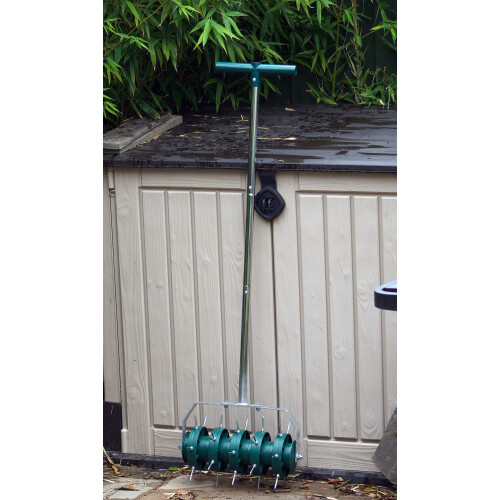 Greenkey Rolling Lawn Aerator, Manual 300mm Spiked Roller, Green, Mixed Materials, Compact Style