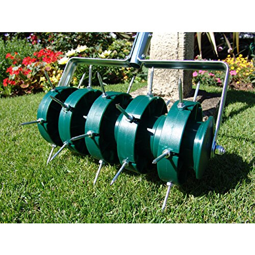 Greenkey Rolling Lawn Aerator, Manual 300mm Spiked Roller, Green, Mixed Materials, Compact Style 2
