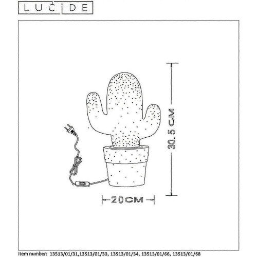 Lucide Cactus - Lampe De Table -  20 Cm - Rose Tw 2