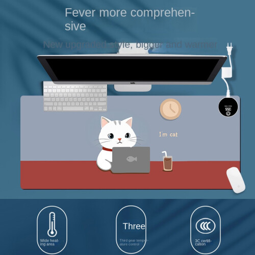 (Happy Cat [Coffee-Color], 80*33-6 Digital Display Timing Model) Heating Mouse Pad 1