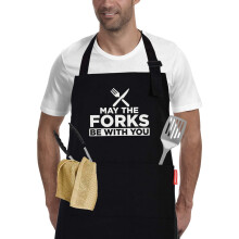 Mens BBQ Grilling Kitchen Aprons-May The Forks Be with You, Novelty Funny Cooking Apron for Movie Fans, Black Chef Apron, Christmas Gifts for Him, Me