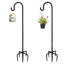 Shepherds Crook Hooks, 2PCS 152cm Adjustable Height Shepherds Hooks with 5 Prong Base, Metal Border Hook for Garden Lights, Lanterns, Plant Baskets,