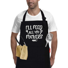 APRONPANDA I'll Feed All You - Funny Black BBQ Chef Aprons for Men Women with 2 Pockets - Gifts for Men, Birthday Gifts for Husband, Son, Boyfriend-