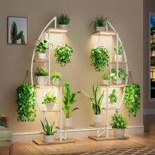 BACEKOLL 63" Metal Plant Stand Indoor With Grow Lights - 6 Tiered Tall Shelf for Multiple Plants, Half-Moon Rack Display, Holder for Living Room, Pat