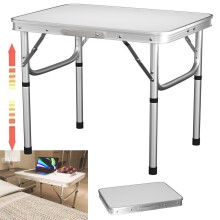 AUTOFU Lightweight Folding Table, Extra Strength Camping Buffet Trestle Table for Indoor Outdoor, Adjustable Height, Aluminium Folding Table, White -