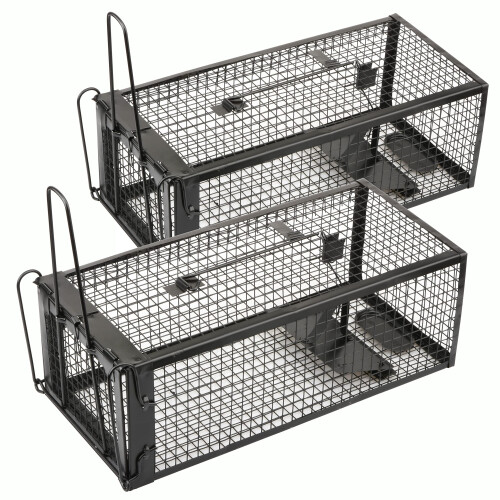 Anyhall 2-Pack Humane Live Mouse Rat Traps for Indoors and Outdoors (Black)