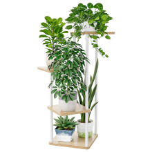 Bamworld Small Plant Stand Indoor, 4 Tier Metal Plant Shelf for Multiple Plants, Corner Flower Stand for Patio Garden Balcony Living Room Bedroom(Whi