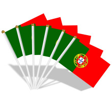 AhfuLife 30pcs Portugal Flags on Sticks for Party Decorations, 14 x 21cm Hand Held Portuguese Small Flags with 30cm White Pole for National Day World