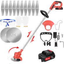 Cordless Strimmer With Battery And Charger - 21V Foldable Lightweight Grass Trimmer Battery Grass Trimmer With 10 x Metal Blades & 2x Circular Saw Bl