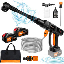 Cordless Pressure Washer 45 Bar/652 PSI, Portable Power Washer with 6 in 1 Spray Nozzles, Foam Pot, 5m/16.4FT Hose, 2 Battery, Carry Bag, Jet Washer
