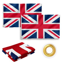 Large Union Jack Flags, 5ft x 3ft British Flag with Brass Eyelets and Polyester Fabric for Patriotic Displays, Celebrations, Outdoor/Indoor Decoratio