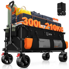 BTTN 300L Large Folding Festival Trolley on Wheels, 210kg Capacity Garden Cart with 18x10 cm Big All-Terrain Extra Wide Wheels, Portable Utility Stor