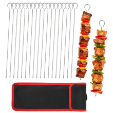20 Pack 30cm Metal BBQ Skewers, Stainless Steel Kebab Skewers for Grilling with Portable Storage Bag
