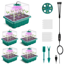 BTONGE 5 Pack Seed Trays with Grow Light, with Timing Controller Adjustable Brightness, LED Full Spectrum Sunlike White Plant Lights, Propagator Tray