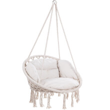 DETEX Boho Style Hanging Circular Chair | 60cm Diameter Round Seat 150kg Capacity with 2 Cushions | Weatherproof 360 Swing Seat Galvanised Steel Co