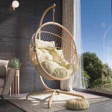Blisswood Rattan Swing Egg Chair Garden Patio Indoor Outdoor Hanging Egg Chair With Cushion & Stand Indoor & Outdoor Egg Chair Upto 150kg Weight Capa