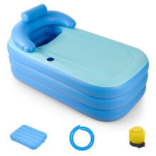 CO-Z Portable Tub, Foldable Bathtub for Adults & Kids, 94 L PVC Inflatable Tub with Detachable Cover Cup Holder Foot Pump, 125x50cm Large Outdoor Col