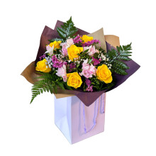 Astonishing Fresh Bouquet Yellow Roses Purple Limonium, Bright Flowers | Distinctive Floral Celebration Birthdays, Thank You, Anniversary, Autumn Arr