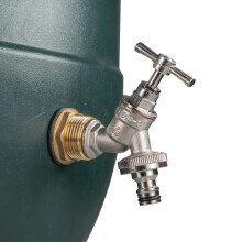 Solid brass water butt/rain barrel/tank threaded outlet adaptor/connector with 2 washers and nut,range of tap options (silver bib tap+quick-lock)