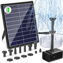 Biling 6W Solar Water Pump with 3000mAh Battery Backup 10 Nozzles Solar Pond Fountains Water Features for The Garden with 5ft Tubing for Bird Bath, F