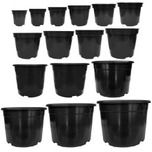 Elixir Gardens Round Black Recycled Plastic Garden Plant/Shrub/Flower Pots with Reinforced Rim | Various sizes (1 to 60 litres) & various quantities
