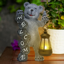 Cuteefun Grey Bear Solar Garden Ornament Outdoor, Animal Garden Statue Decoration with Solar Light, Weatherproof Durable, Grey Bear Decor for Yard La